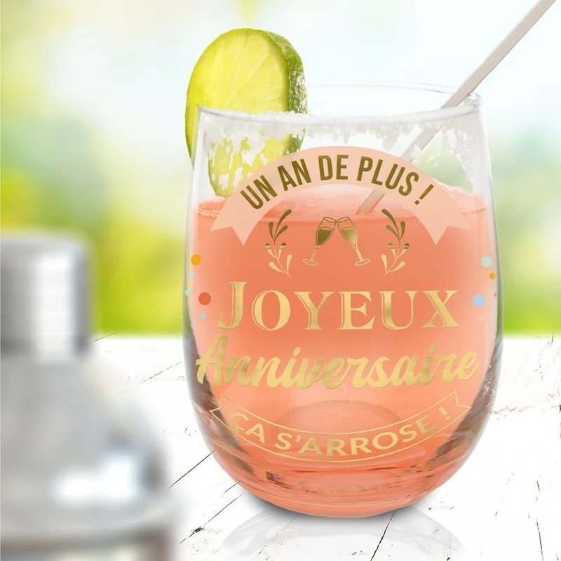 Verre rond "Joyeux anniversaire"