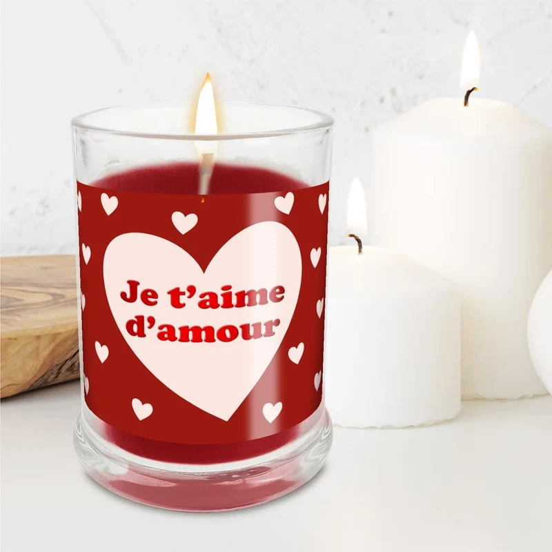 Bougie en verre "Je t'aime d'amour"