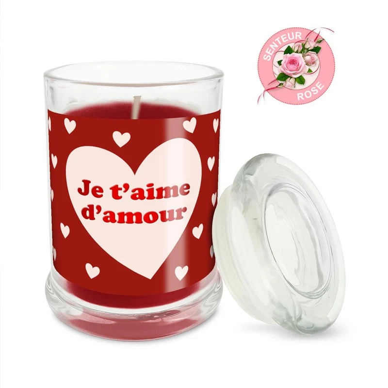 Bougie en verre "Je t'aime d'amour"