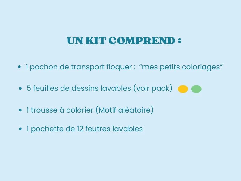 Coffret 5 set de table à colorier lavable + trousse magique et feutre + pochon de transport