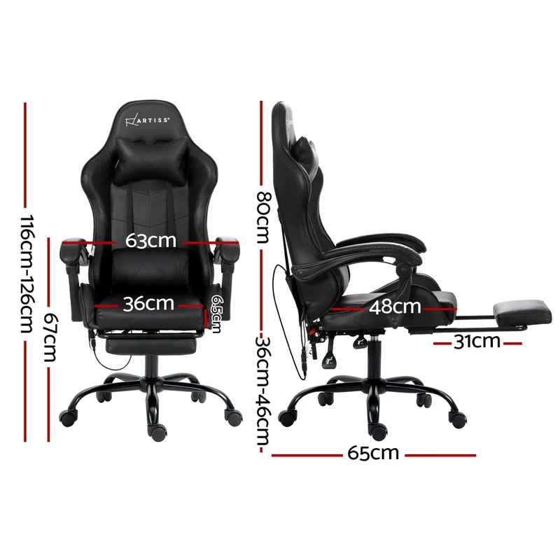 Artiss 6 Point Massage Gaming Office Chair Footrest (Black)
