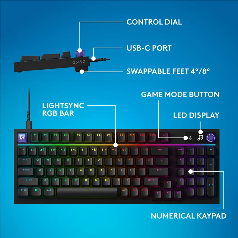 Logitech G G316 X 98 Gaming Keyboard (Black)