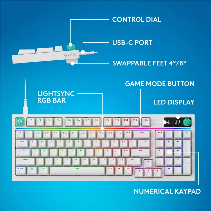 Logitech G G316 X 98 Gaming Keyboard (White)