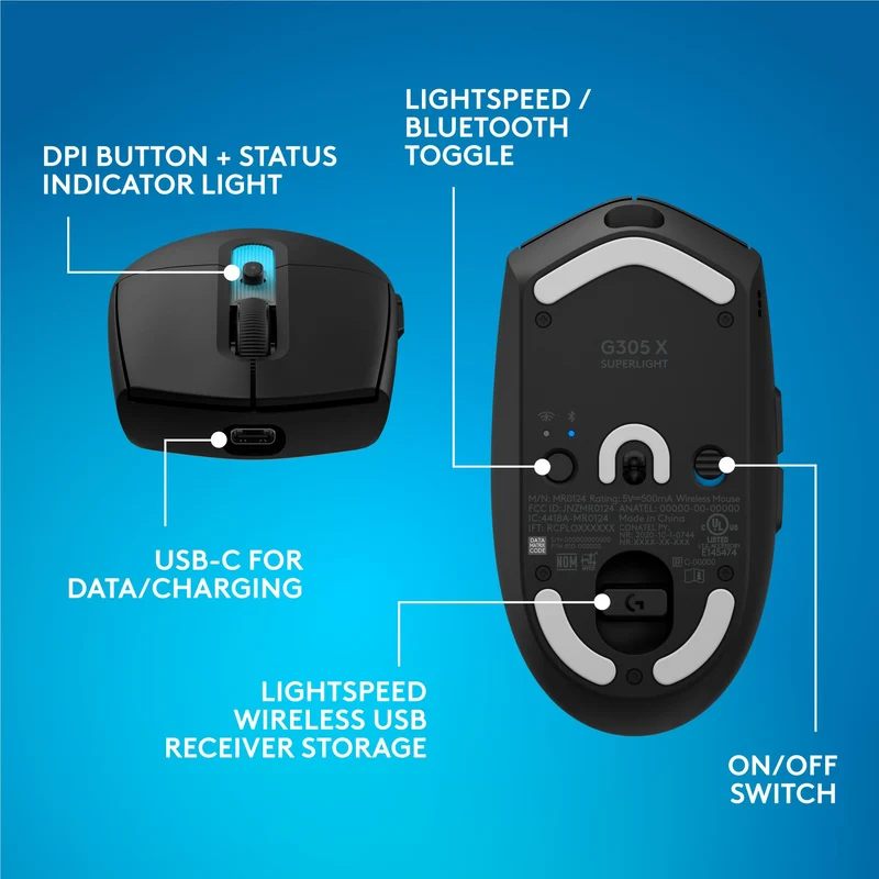 Logitech G G305 X SUPERLIGHT Gaming Mouse (Black)