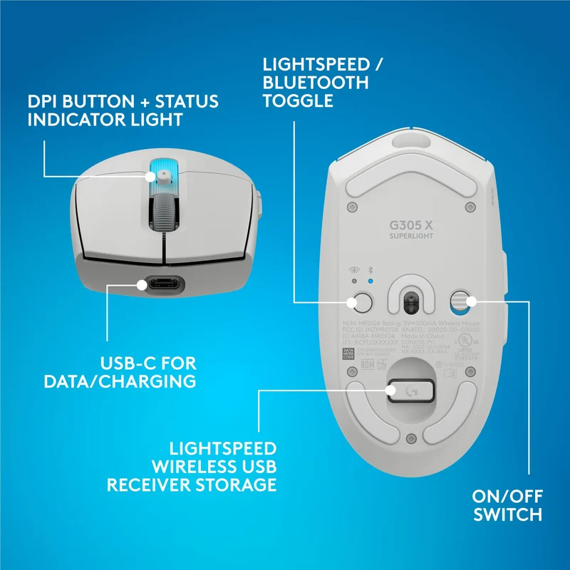Logitech G G305 X SUPERLIGHT Gaming Mouse (White)