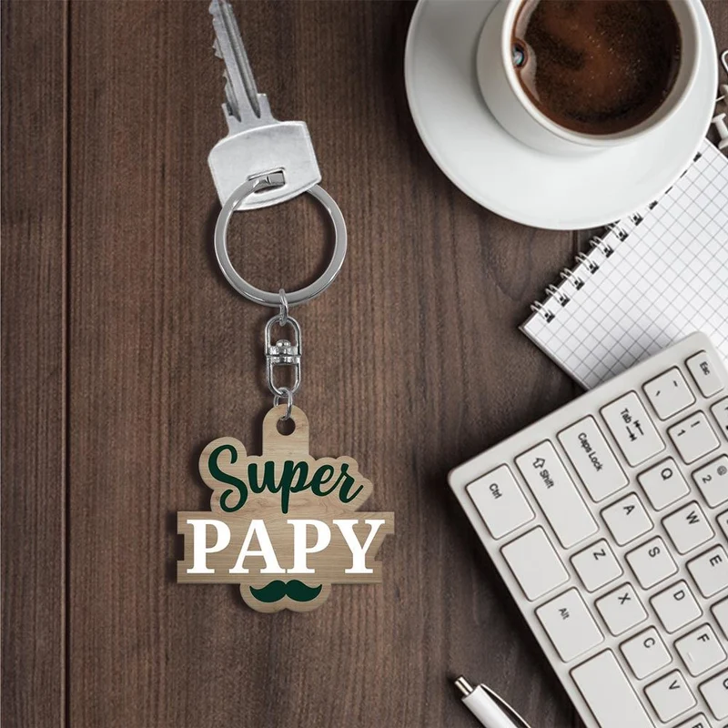 Porte-clés en bois "Super papy"