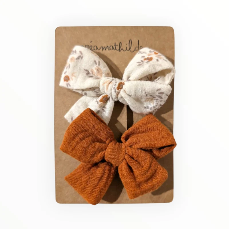 Barrettes noeud | Fleurs terracotta