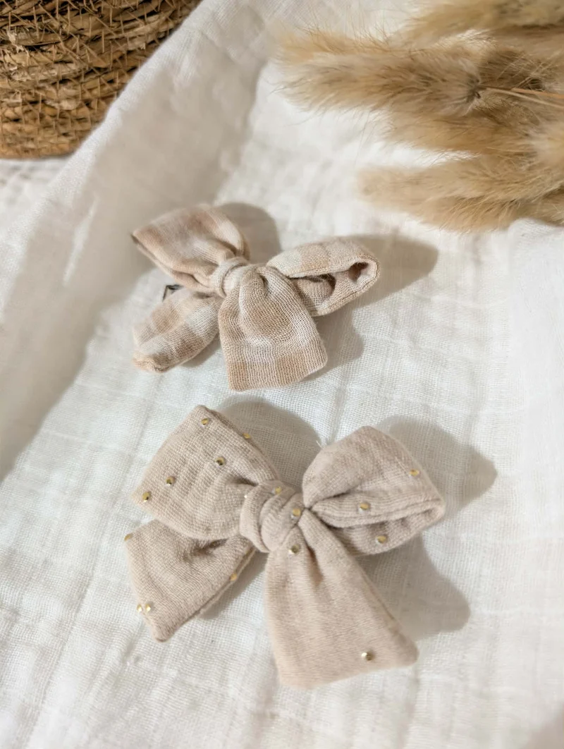 Barrettes noeud | Vichy beige