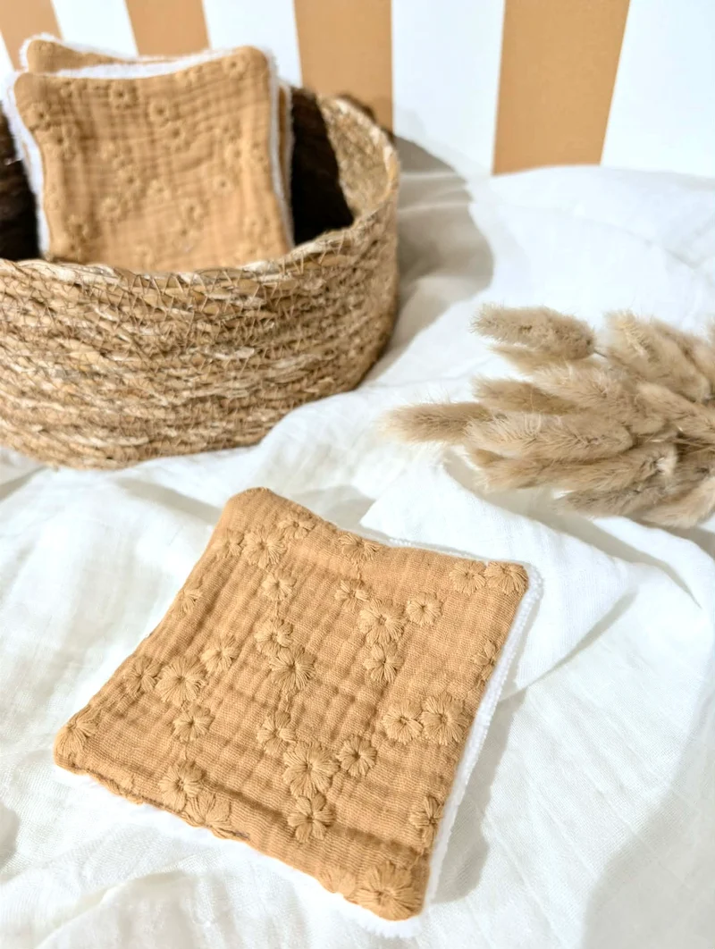 Lingette lavable | Brodé camel