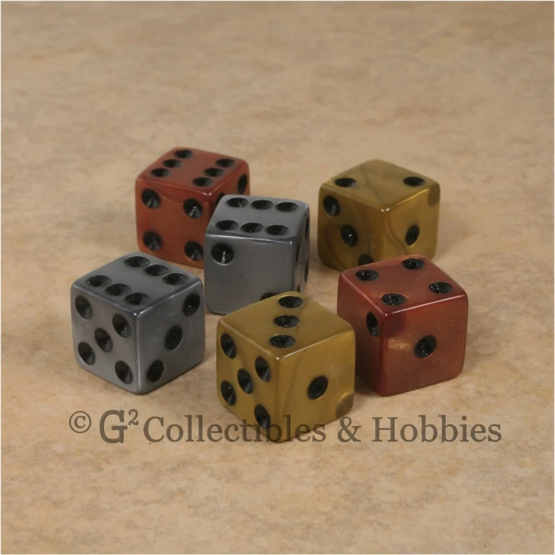 D6 16mm Pearlized Olympic Gold, Silver, Bronze 6pc Dice Set