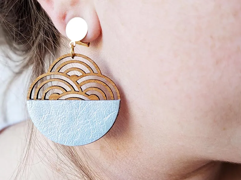 Boucles d'oreilles KUMO en bois et cuir