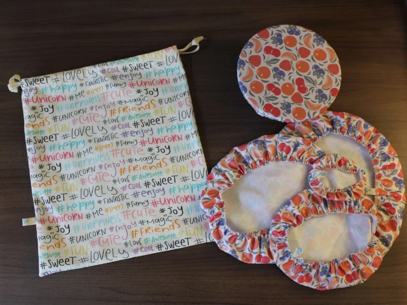 Lot sac à pain en tissu bio et 5 charlottes couvre plat