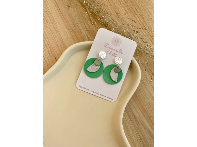 Boucles d'oreilles "Marcelle" en cuir pleine fleur, faites à la main