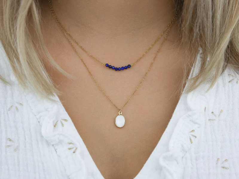 Collier double rang et pierres naturelles