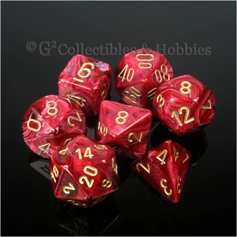 RPG Dice Set Vortex Burgundy with Gold Numbers 7pc
