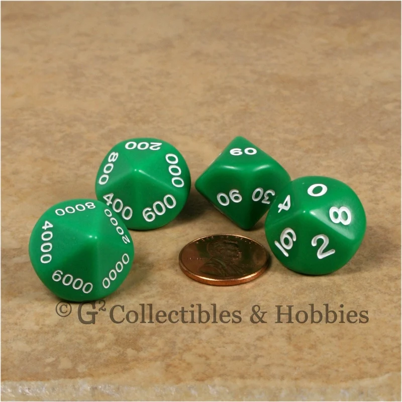 D10 Opaque Green Place Value Dice Tens 4pc Set
