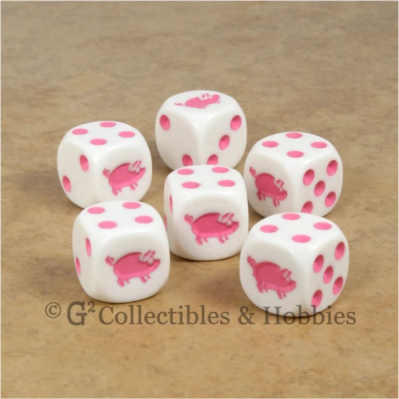 Pig 6pc Dice Set - White