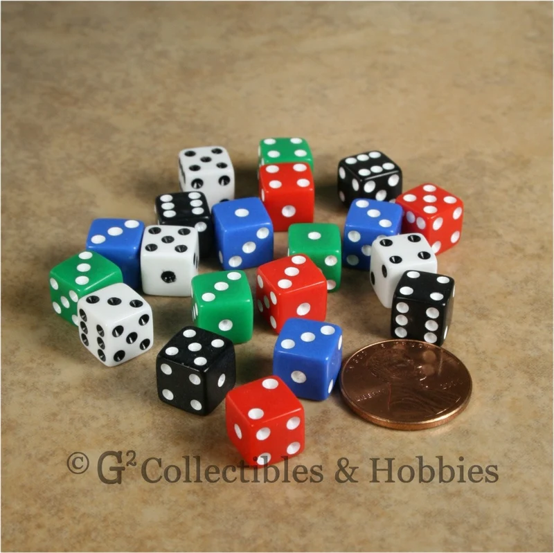 D6 8mm Opaque Multicolored with White/Black Pips 20pc Dice Set