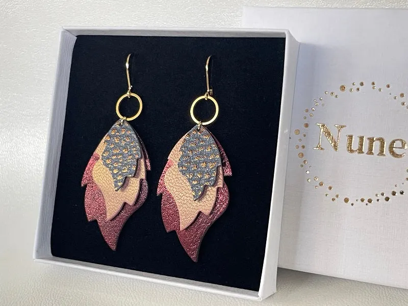 Boucles d'oreilles dorées en cuir Samba
