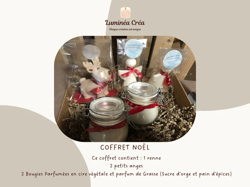 Coffret Noël 1 renne 2 petits anges 2 bougies parfumées