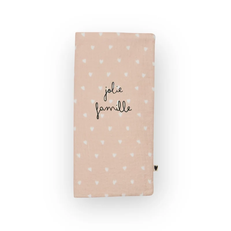 Protège livret de famille | Gaze coeurs beige