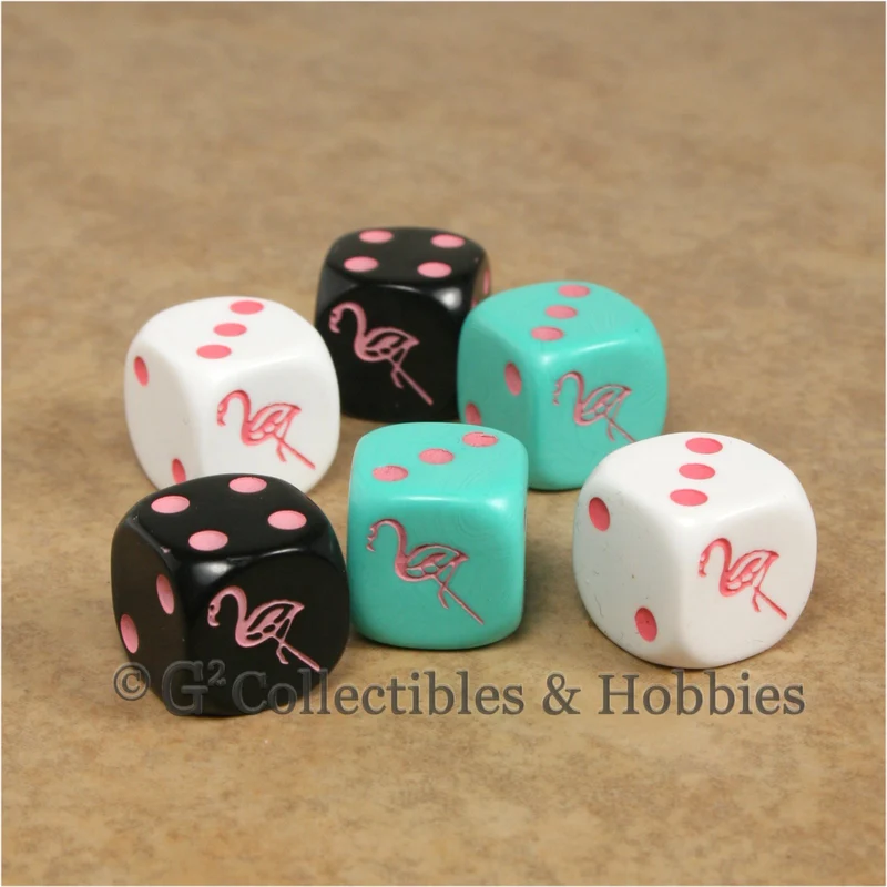 Flamingo 6pc Dice Set - Aqua White Black