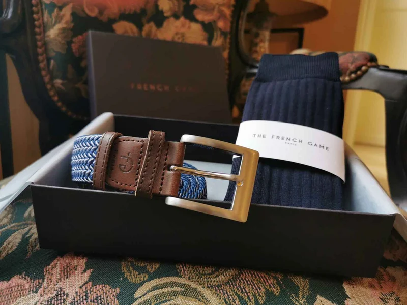 Coffret ceinture tressée artisanale et chaussettes en fil d'écosse