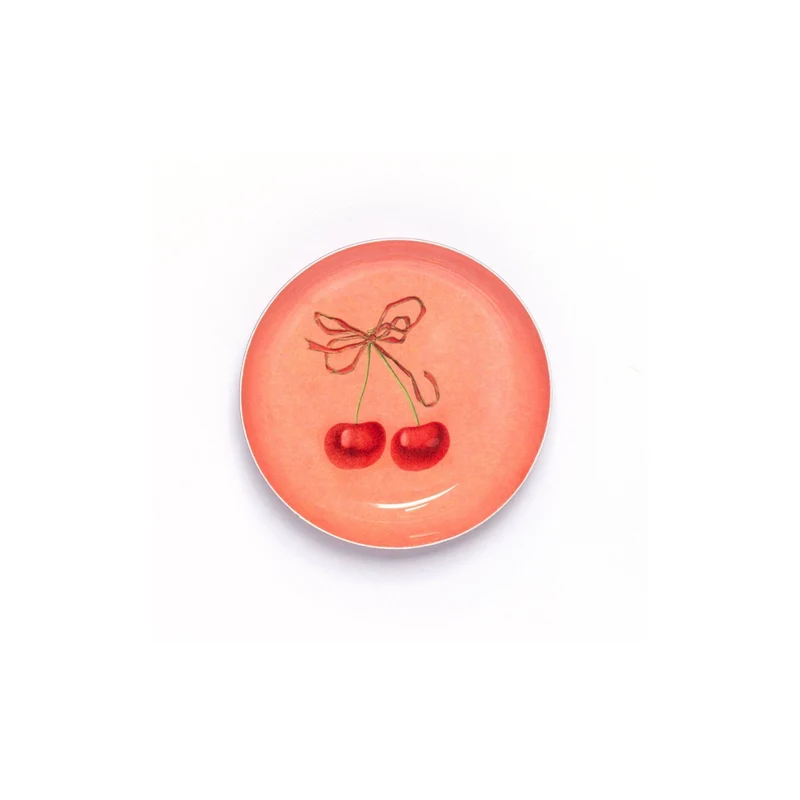Plateau Rond en Émail - Cerises