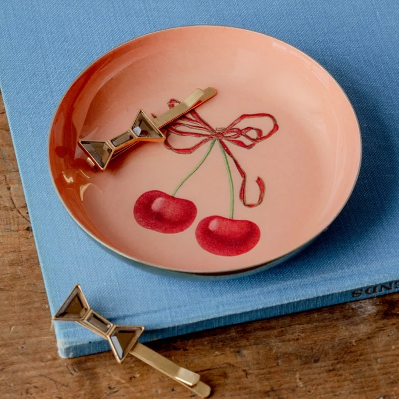 Plateau Rond en Émail - Cerises