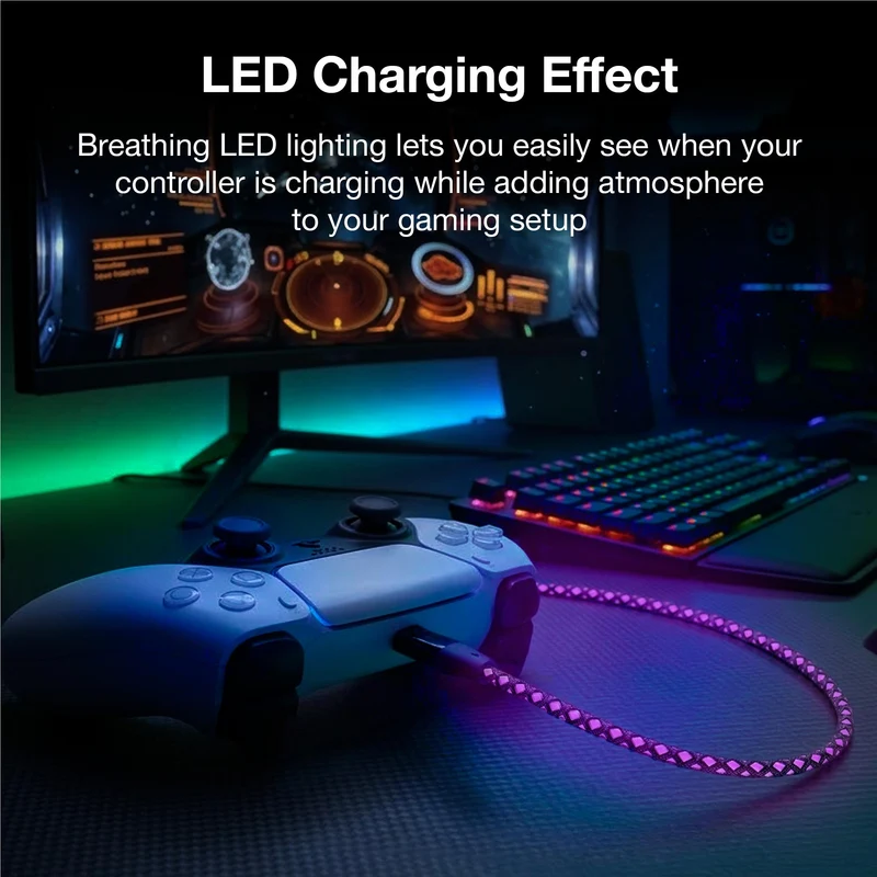 Gtek USB-C LED Light Up Charging Cable with USB-A Adapter - 3 Meter