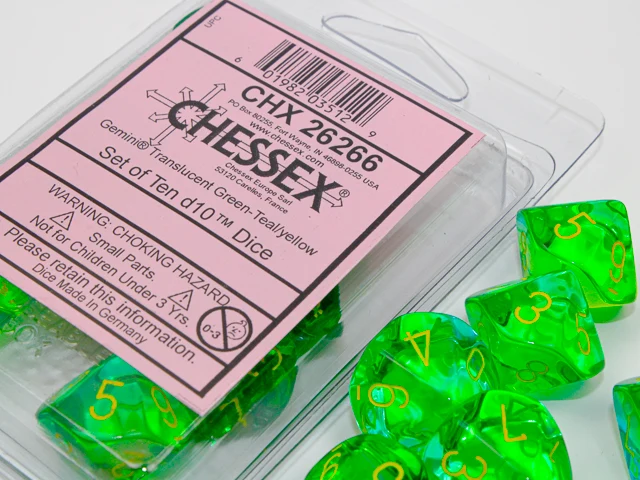 GÉMEAUX 10D10 VERT-TURQUOISE/JAUNE TRANSLUCIDE