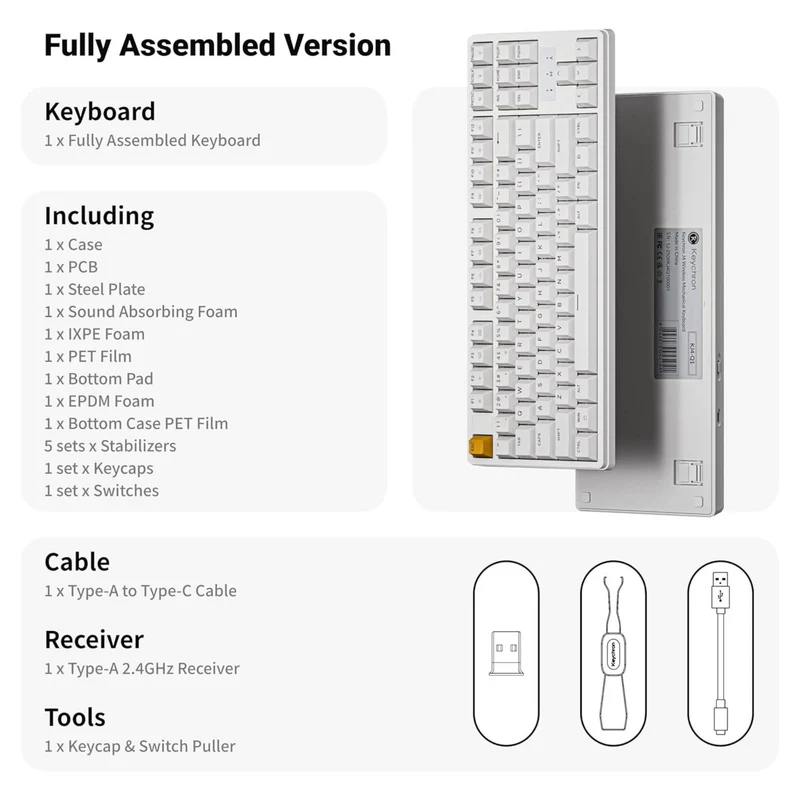 Keychron J4 QMK Wireless Mechanical Keyboard RGB Super Switch Hot-Swappable Banana Switch (White)