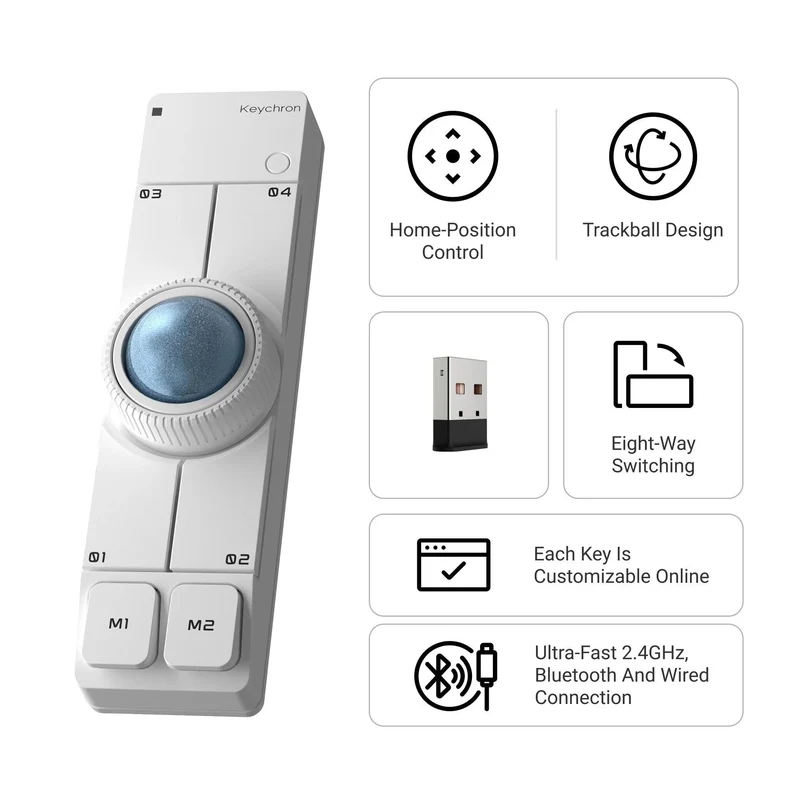 Keychron Nape Pro Wireless Trackball Mouse (White)