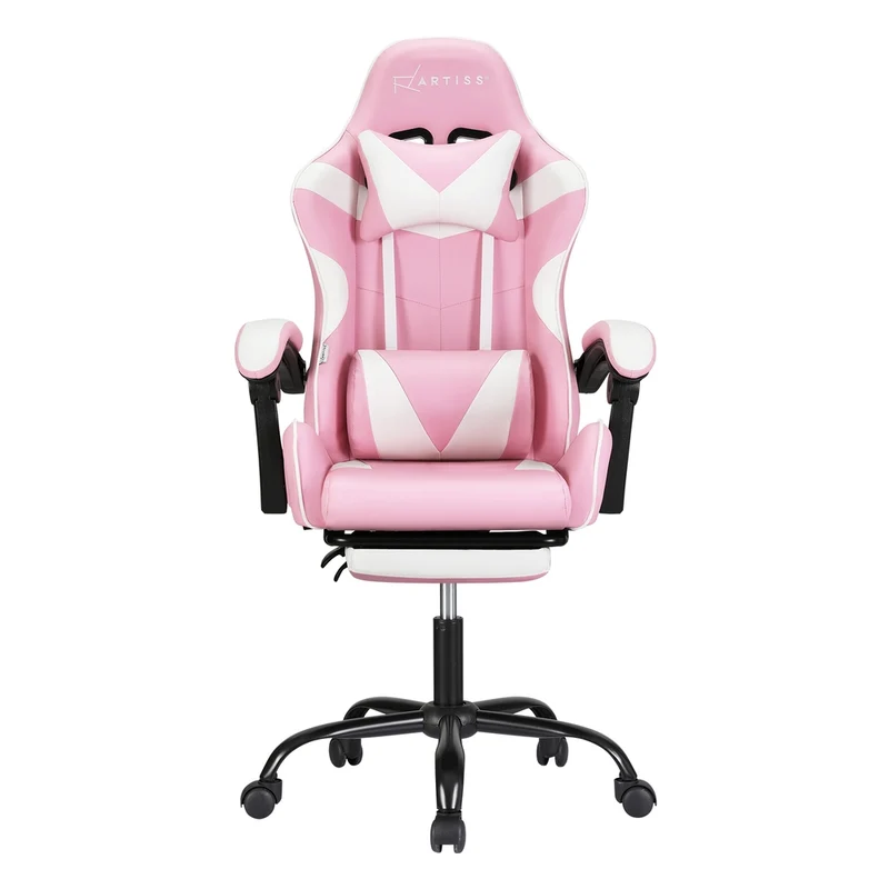 Artiss 2 Point Massage Gaming Office Chair Footrest (Pink)