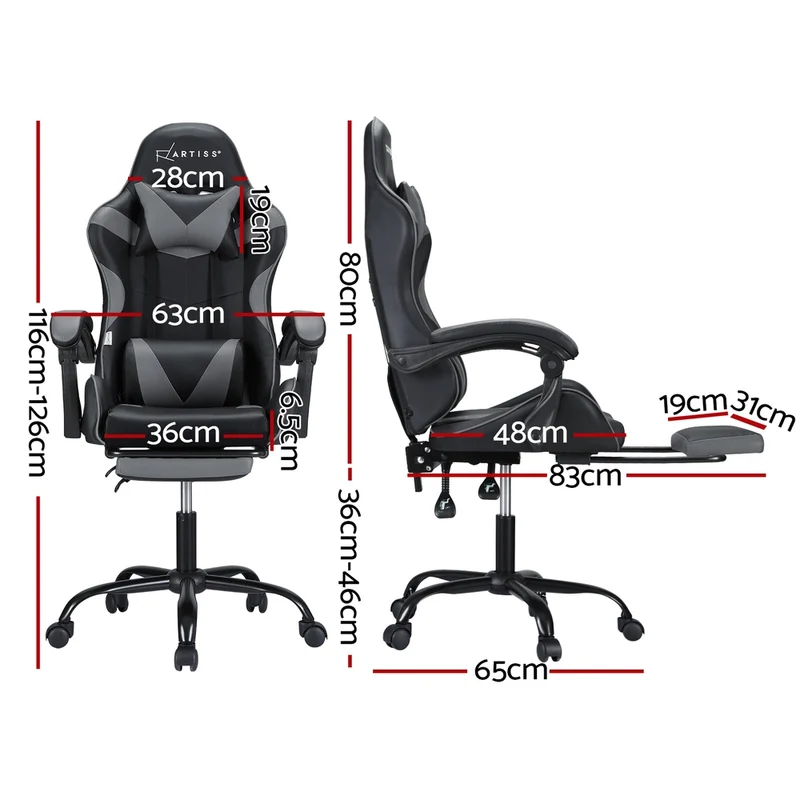 Artiss 2 Point Massage Gaming Office Chair Footrest (Grey)