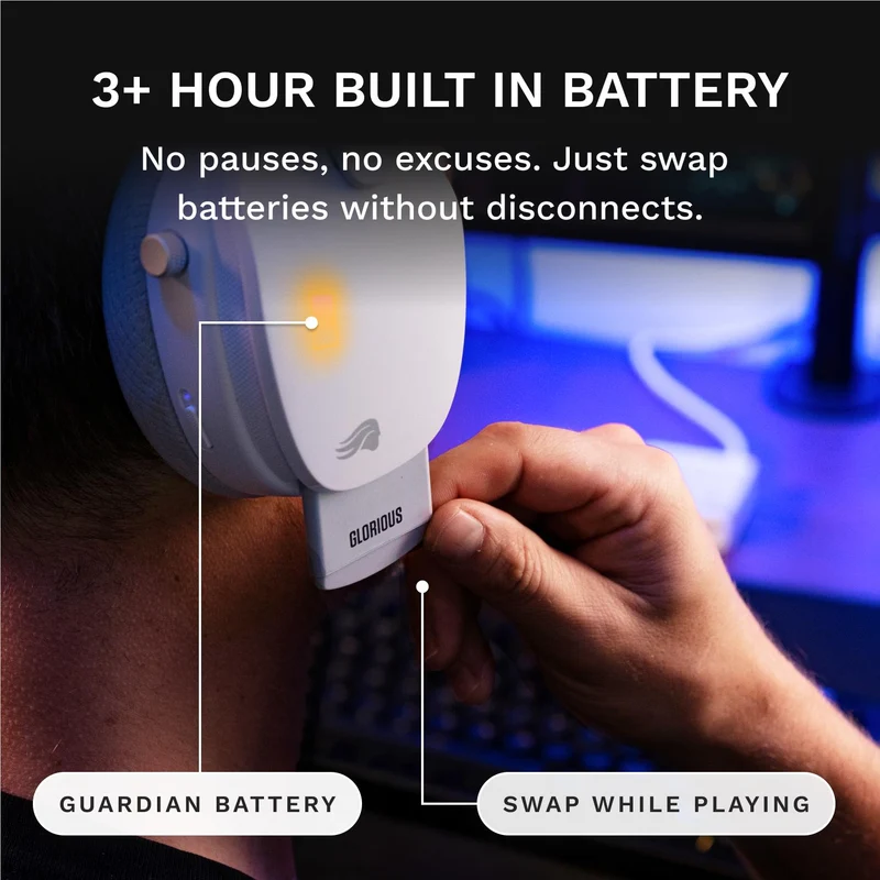 Glorious GHS Wireless InfinitePlay Wireless Gaming Headset for PC, PS5, PS4, Switch (White)