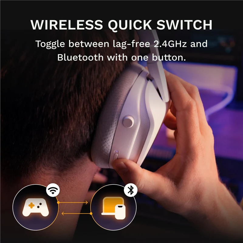 Glorious GHS Wireless InfinitePlay Wireless Gaming Headset for PC, PS5, PS4, Switch (White)