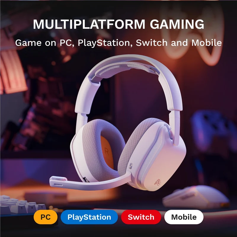 Glorious GHS Wireless InfinitePlay Wireless Gaming Headset for PC, PS5, PS4, Switch (White)